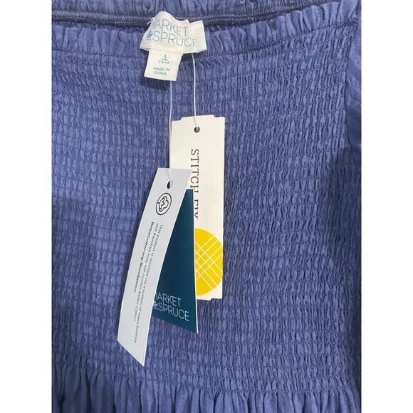 Market & Spruce top girls size L (12-14) blue stripes smocked puff sleeve NEW - Picture 3 of 6